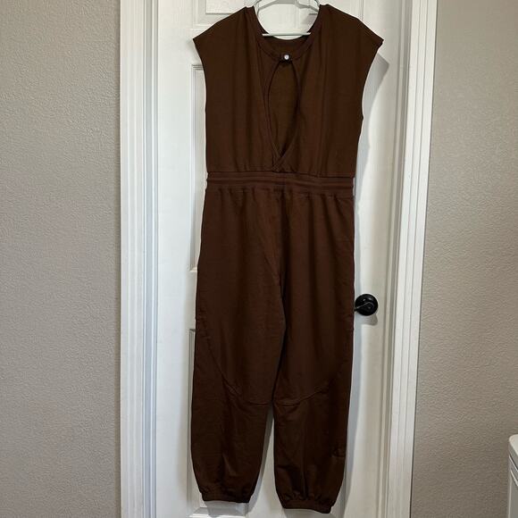 Womens Oversized Wide Leg Jumpsuit with Pockets Elastic Waist Open Back Large - Picture 3 of 9